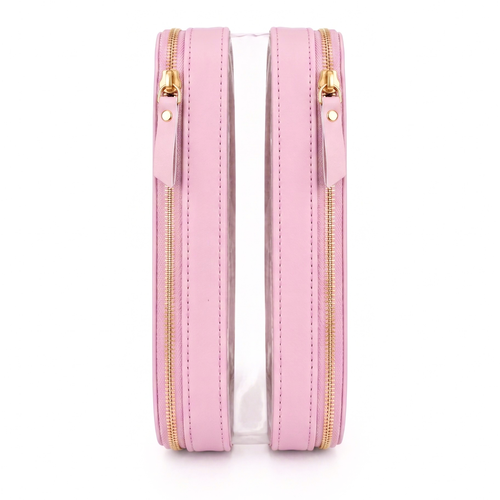 Double Zip Case in Pink Aura, open