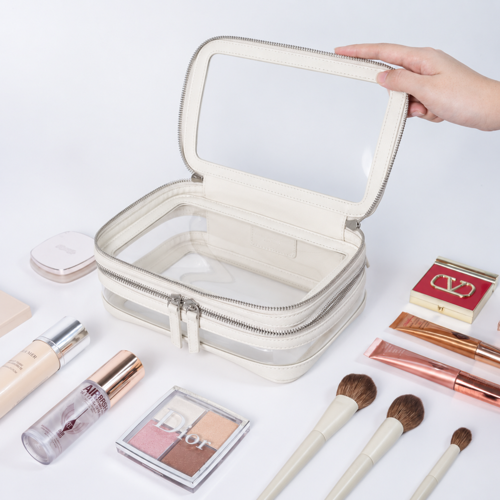 Double Zip Case in Ivory, open