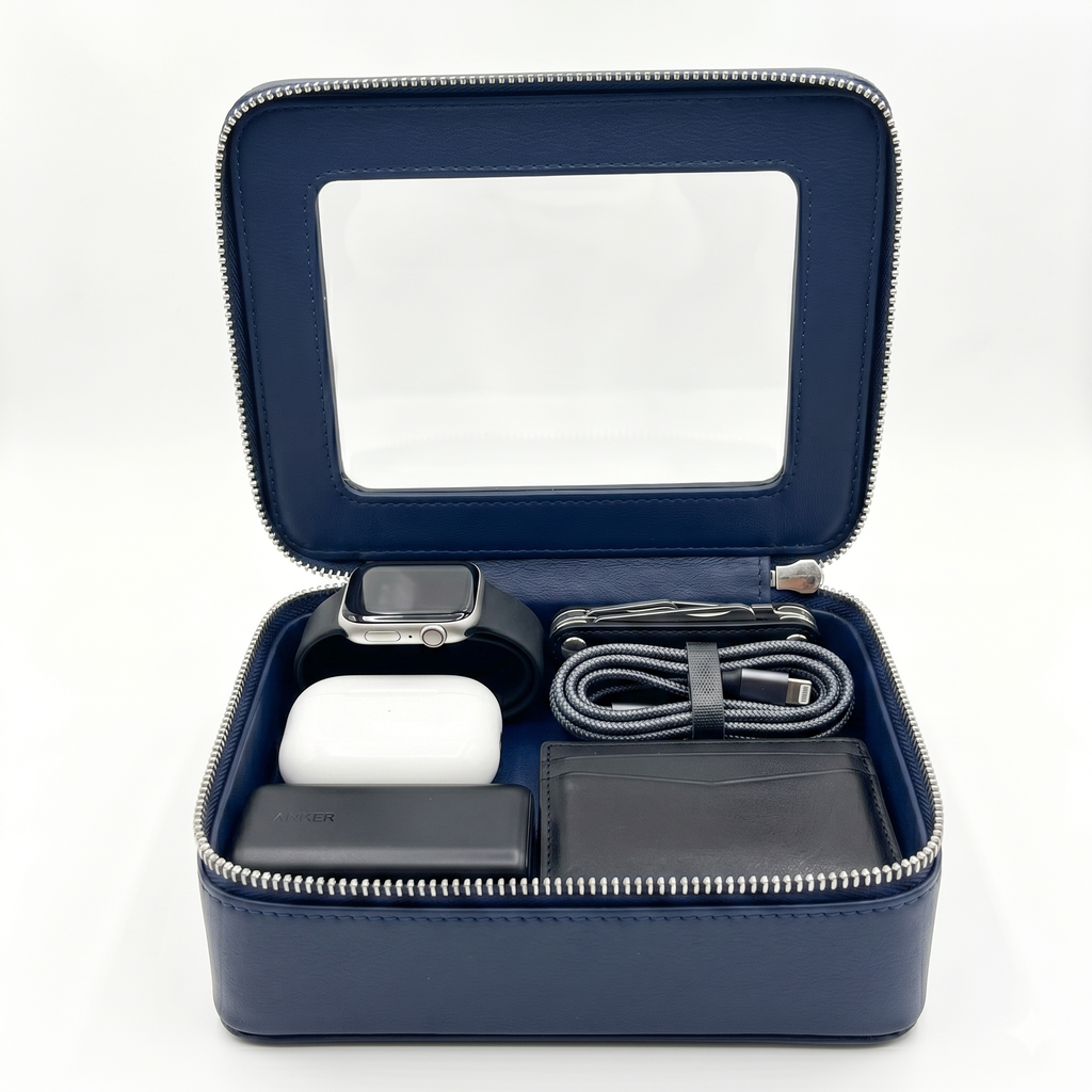 Single Zip Case in Midnight Blue, open