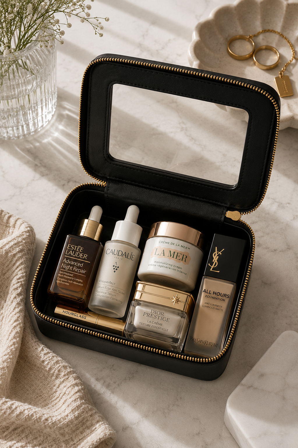 The Everyday Duo in Black: open case holding skincare and foundation