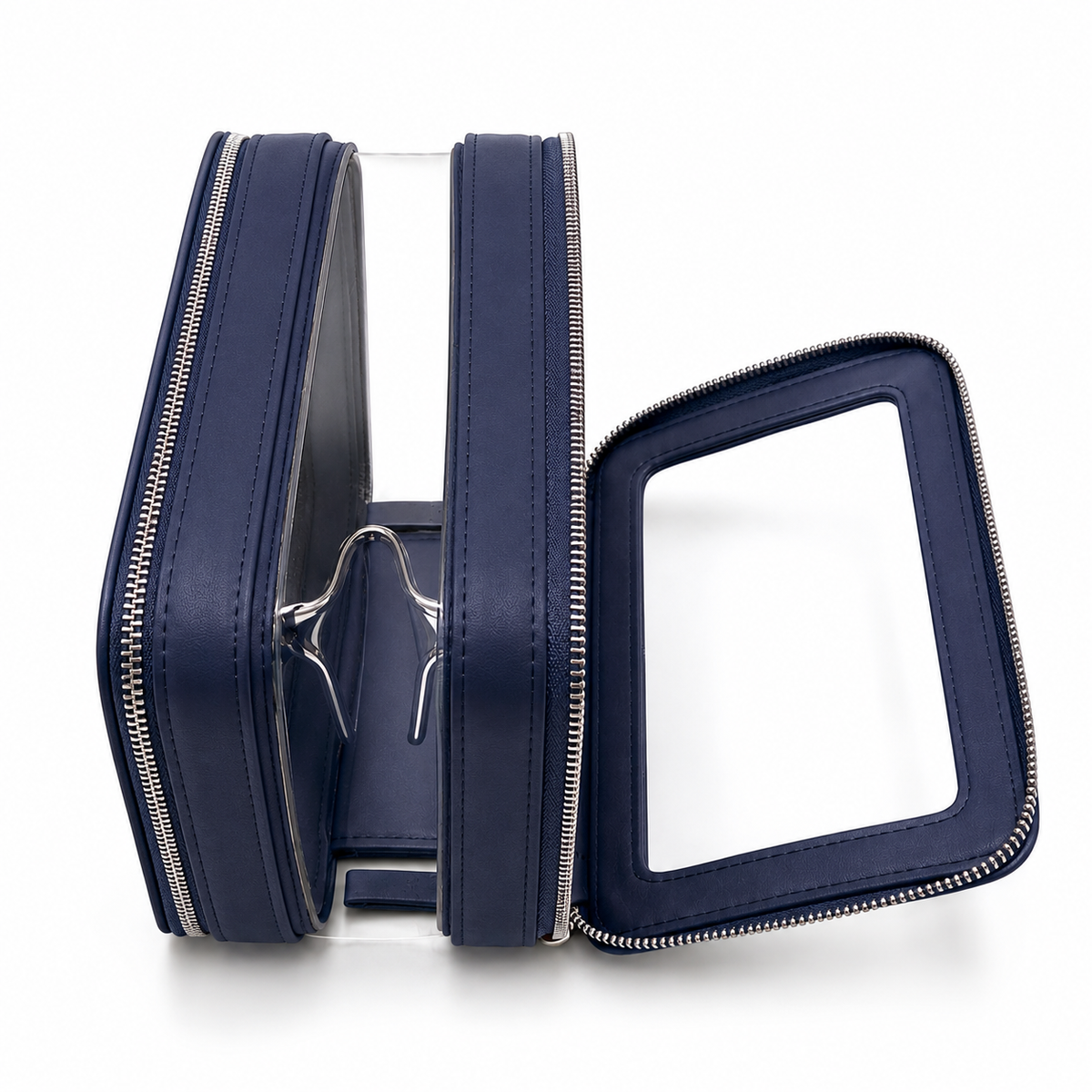 Double Zip Case in Midnight Blue, open