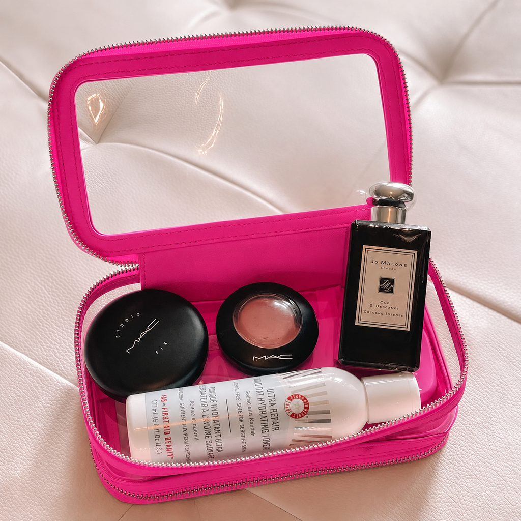 Double Zip Case in Petal Rush, open
